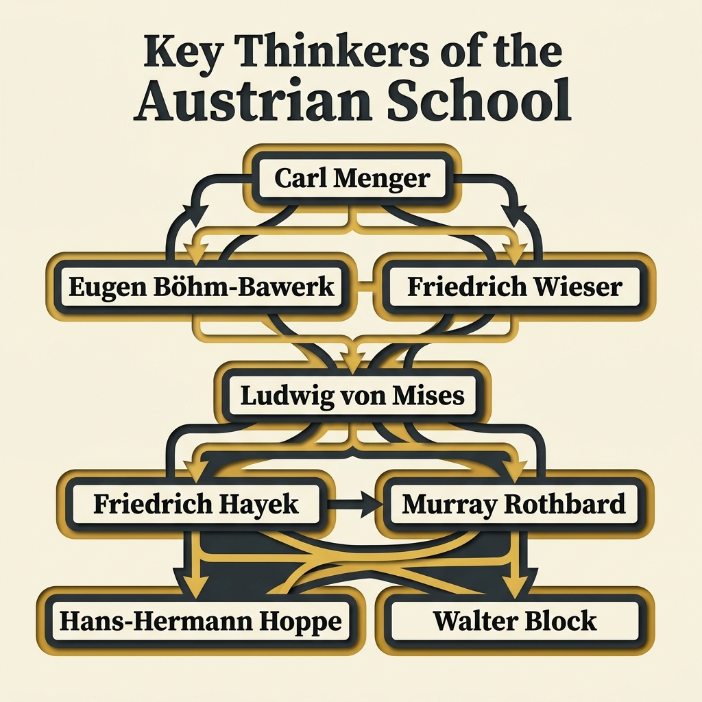 Network diagram of key Austrian School thinkers from Menger through Rothbard