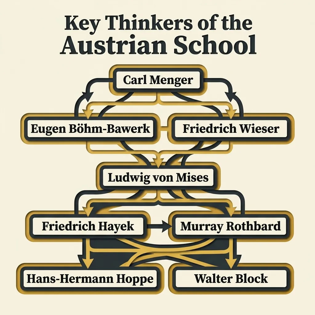 Network diagram of key Austrian School thinkers from Menger through Rothbard