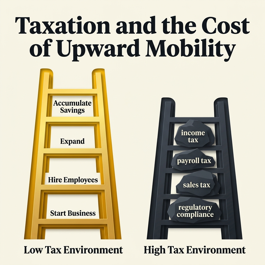 Diagram illustrating the relationship between rising cost of living and declining upward mobility