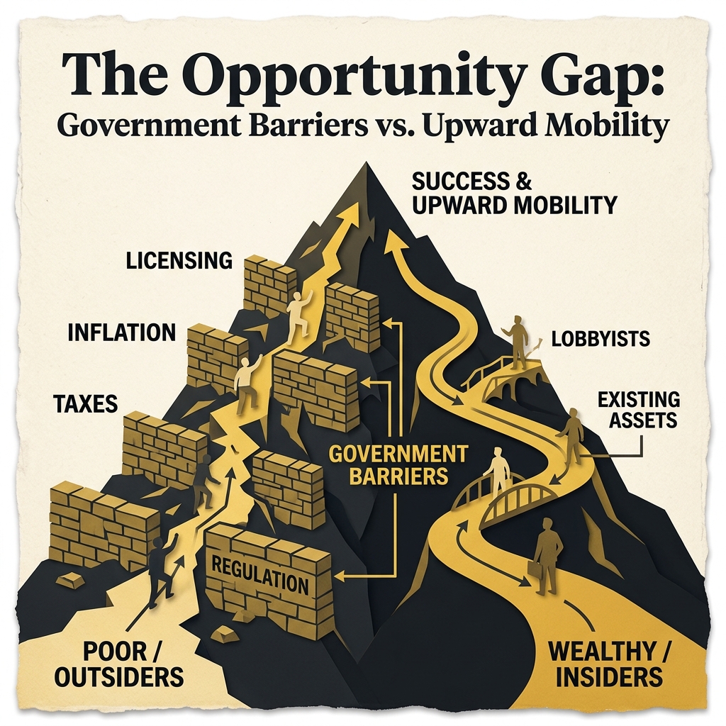 Diagram showing how zoning and development restrictions reduce economic opportunity and increase inequality