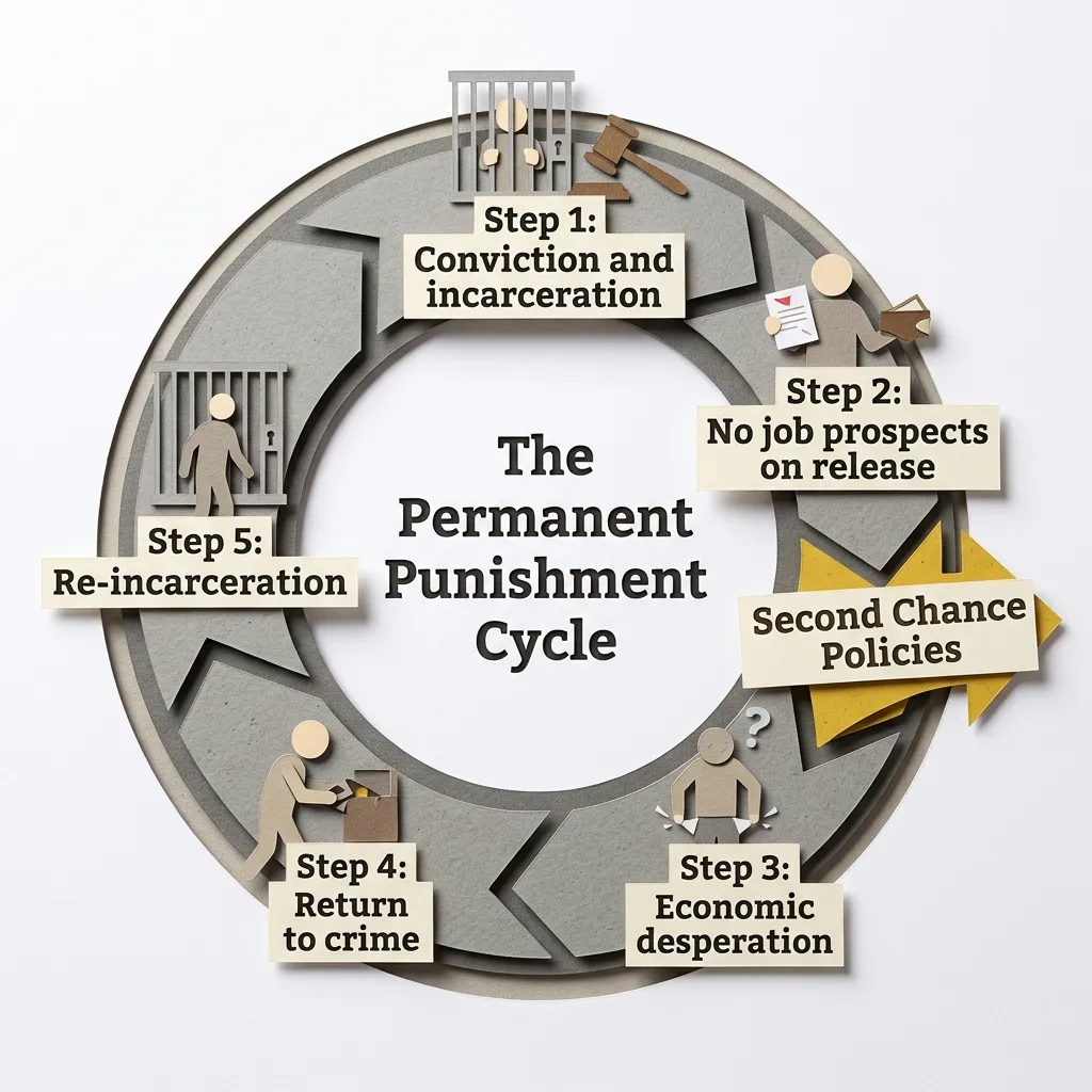 Circular diagram showing the permanent punishment cycle and the second-chance policies that can break it