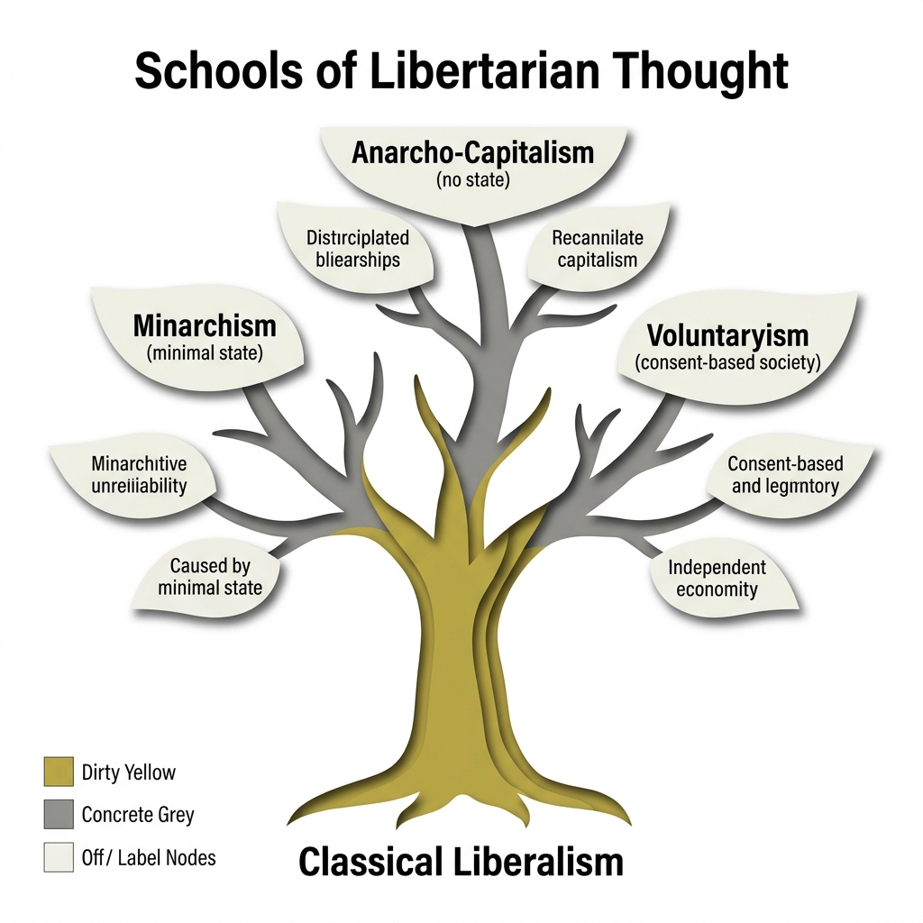 Branching tree diagram showing the Schools of Libertarian Thought