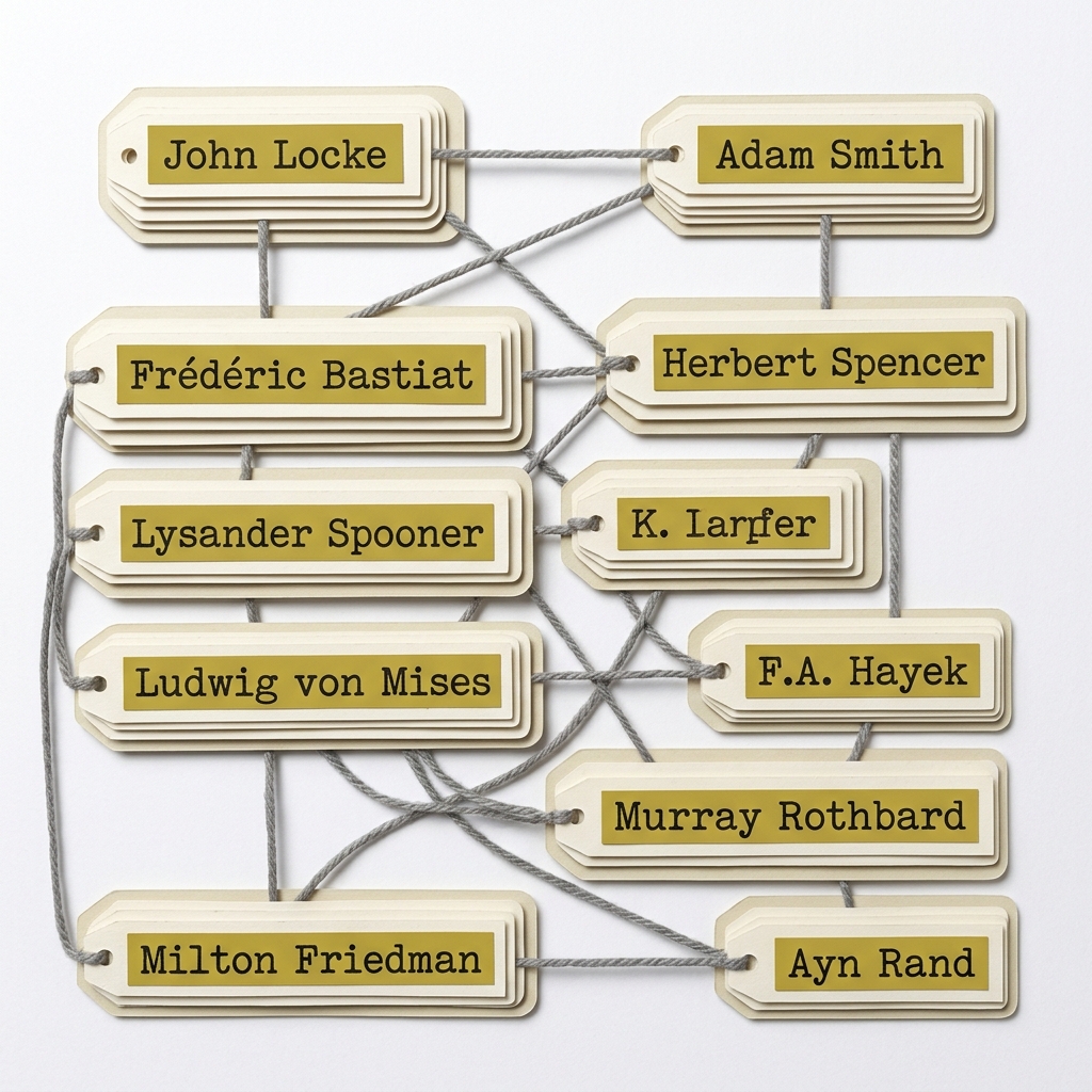 Network diagram of key libertarian thinkers and their lines of influence