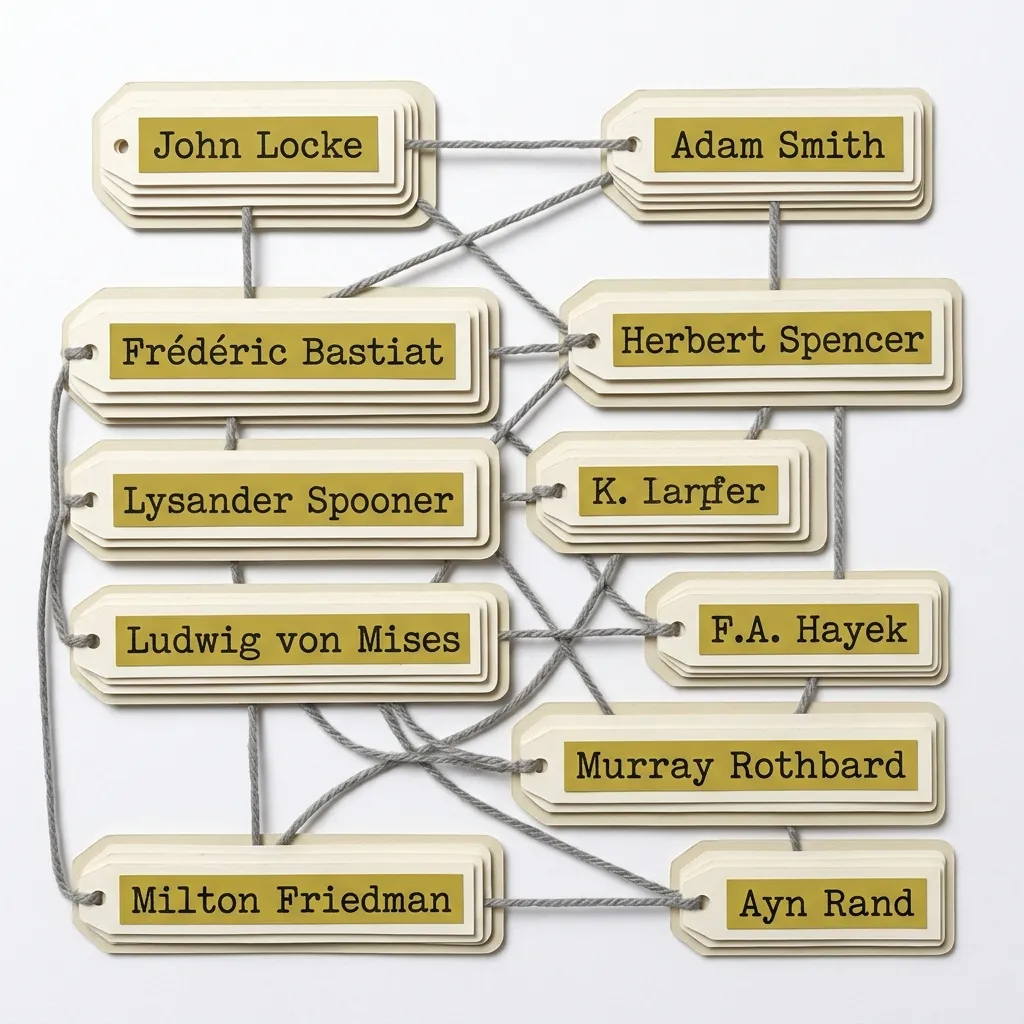 Network diagram of key libertarian thinkers and their lines of influence