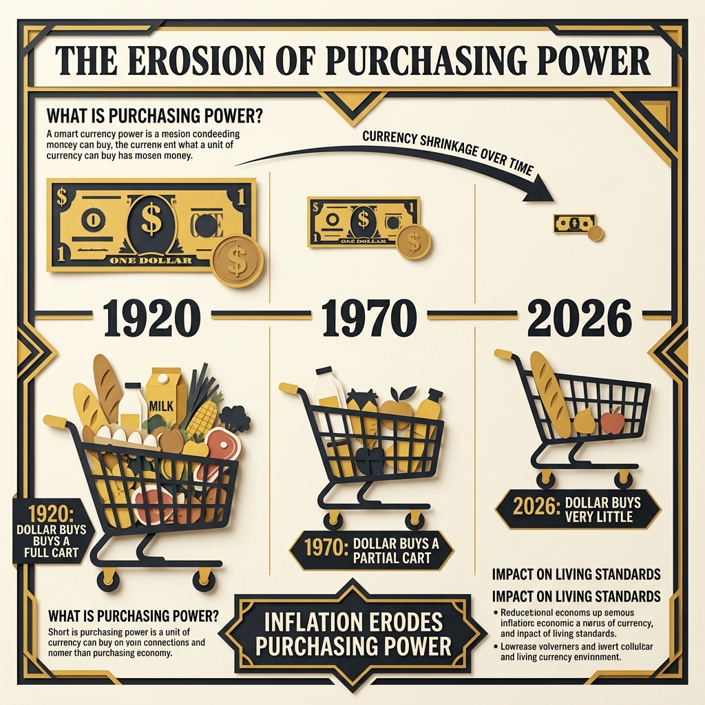 Timeline showing the historical erosion of the dollar's purchasing power since the establishment of the Federal Reserve
