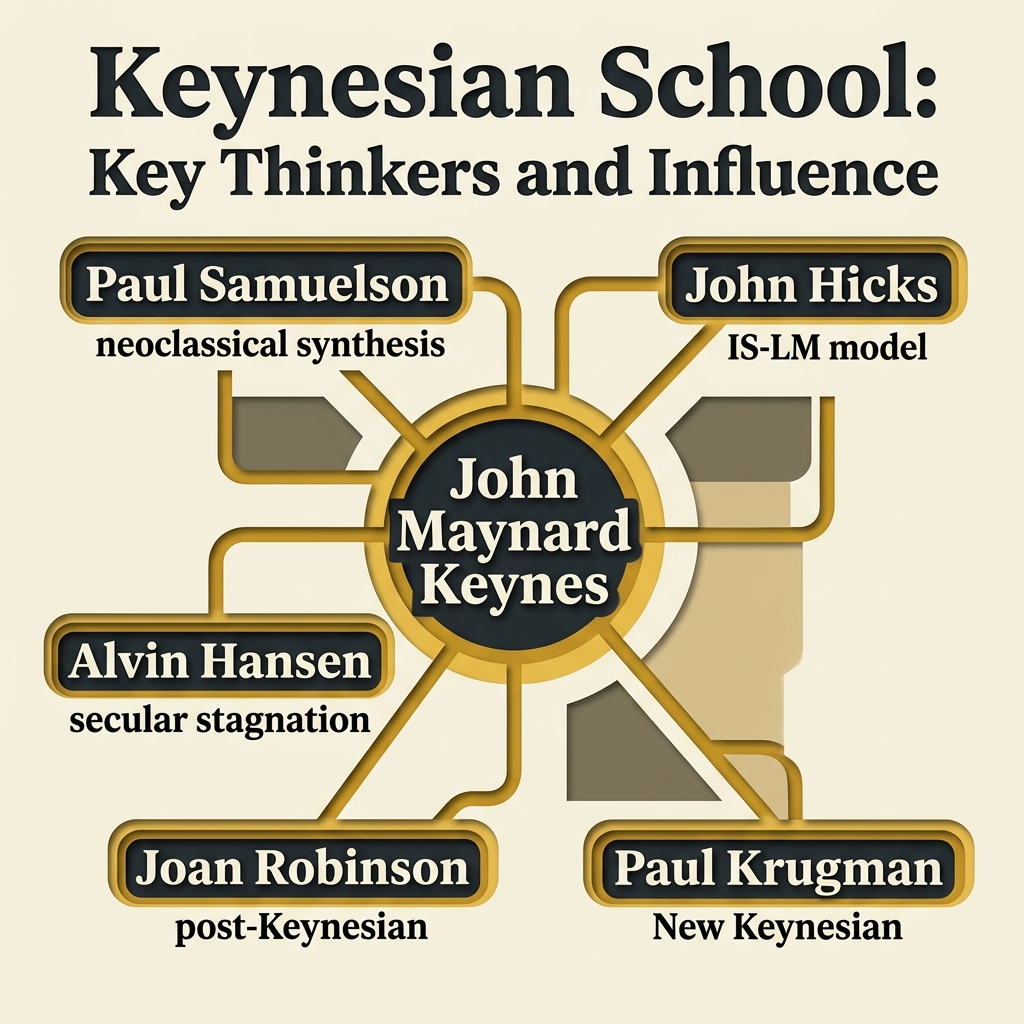 Network diagram of key Keynesian economists: Keynes, Alvin Hansen, Paul Samuelson, and Joan Robinson