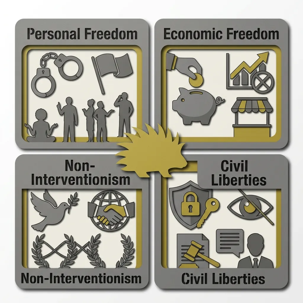 Four-quadrant diagram showing the Libertarian Party's core platform pillars