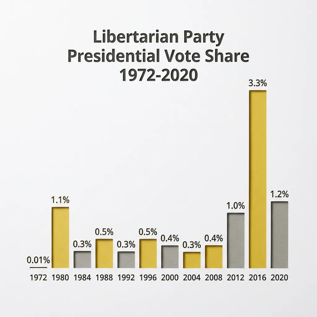 Bar chart of Libertarian Party presidential vote share from 1972 to 2020