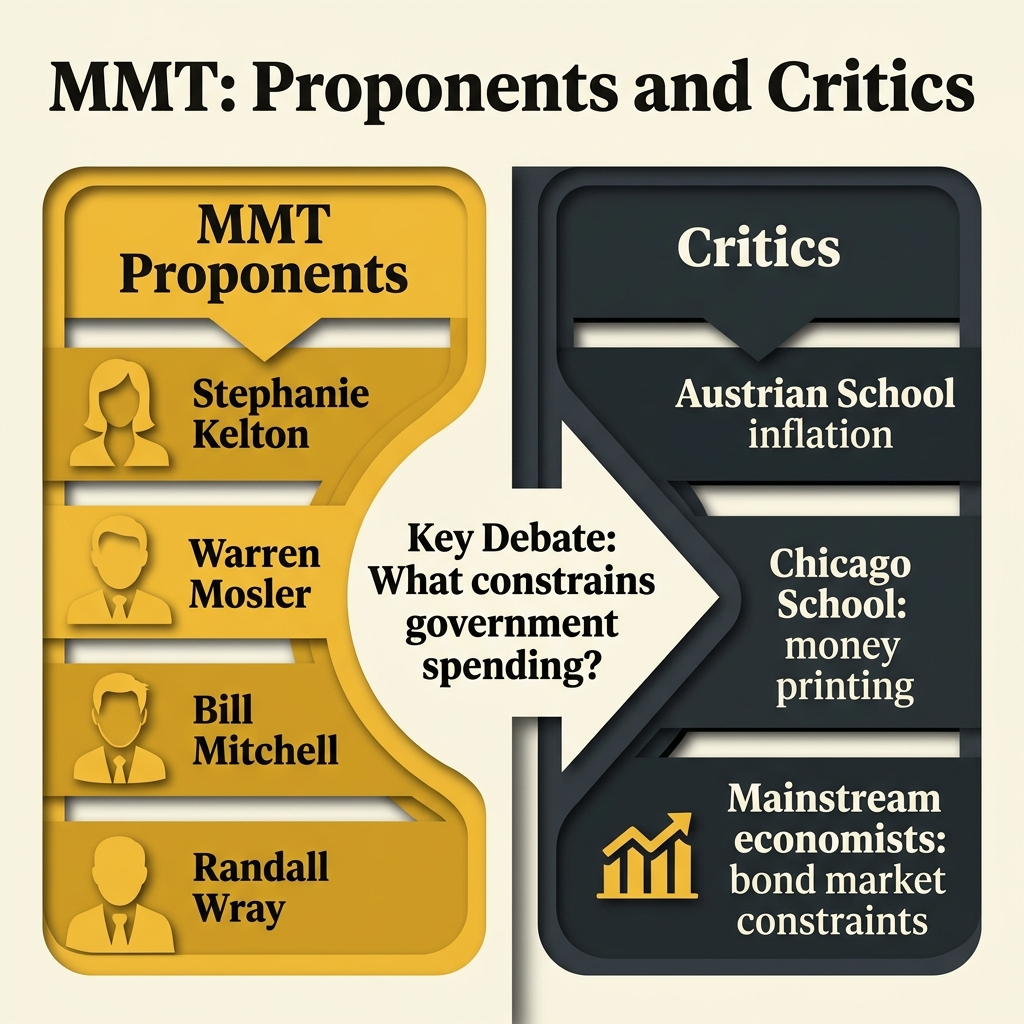 Comparison chart of Austrian and Public Choice critiques of MMT: inflation risk, political bias, and structural distortions
