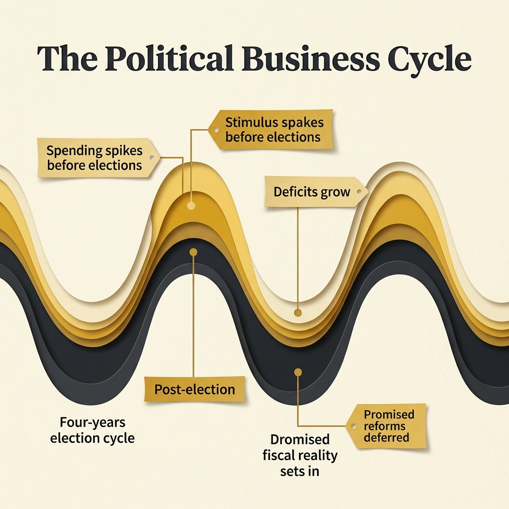Circular diagram illustrating the self-reinforcing cycle of regulatory growth and campaign financing