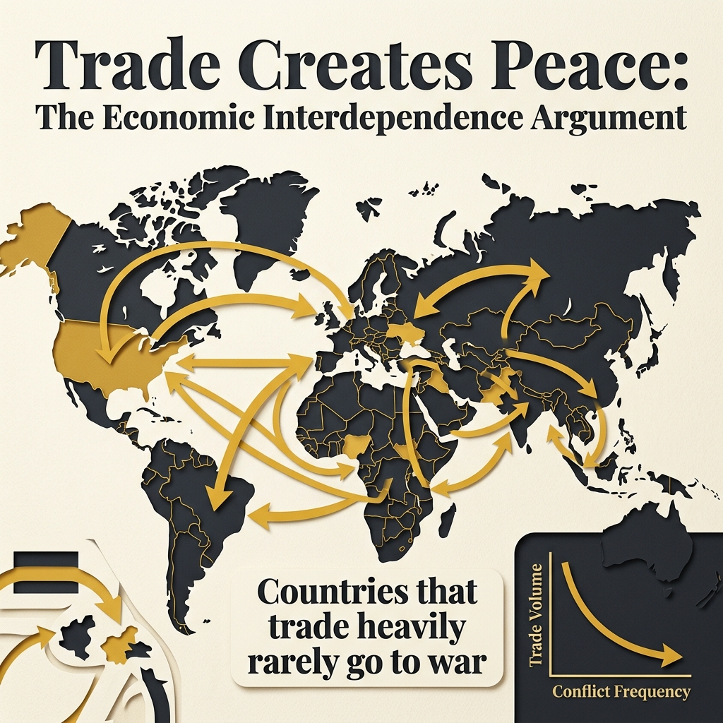Network map illustrating how free trade connects countries globally through voluntary commerce