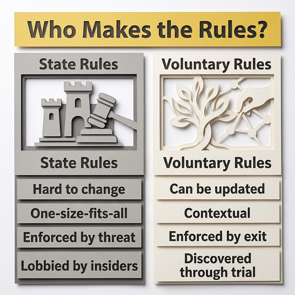 Comparison of state rules versus voluntary rules across four dimensions